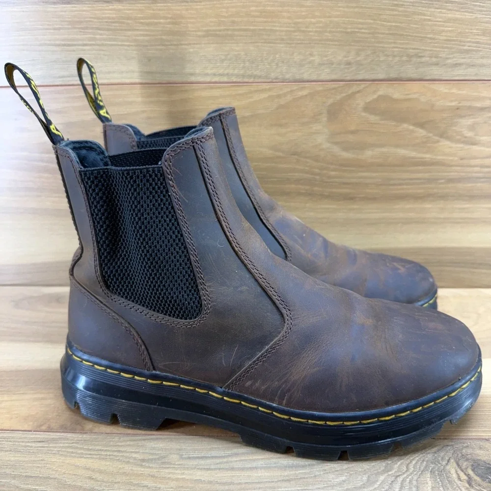 Dr Martens Embury Chelsea Boots Mens 9 Brown Leather Casual Modern Minimalist